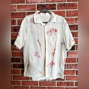 Far Afield Stachio Summer Menu Button Down Short Sleeve Shirt